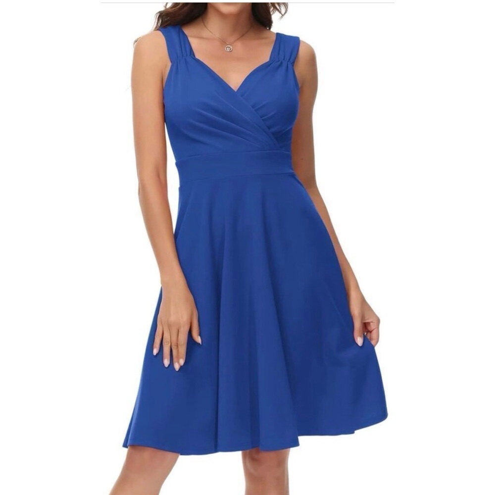 NWT Grace Karin Blue Sleeveless A-Line Career Casual Dress Size Small